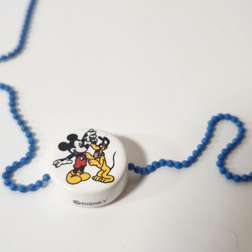 Vintage Disney Mickey Mouse Pluto Blue Ball Chain Necklace White Pendant gumball